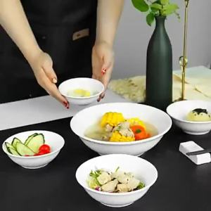 LZD  Pure White Ceramic Big Bowl Noodle Restaurant Commercial Bamboo Hat Noodle Bowl Salad Bowl Rice Bowl Serving Bowl Big Soup Bowl Tableware