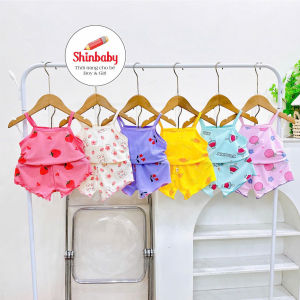 Set 5 bộ hai dây viền bèo vải thun tăm lạnh mềm mát hình in dễ thương cho bé gái siêu xinh