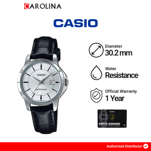 Jam Tangan Wanita Casio General LTP-V004L-7A Quartz Watch Silver Dial Black Leather Strap