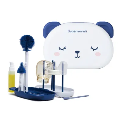 Supermama Lab Portable Baby Bottle Brush Set | 6-in-1 Brushes | Travel Friendly | BPA Free