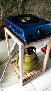 RAK MEJA KOMPOR GAS 1 TUNGKU DAPUR KAYU BISA UNTUK TEMPAT PENYIMPANAN RICE COOKER PIRING DAN GELAS