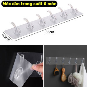 Móc Dán Tường Trong Suốt 6 Móc Siêu Chắc Chắn Tiện Lợi Không Khoan Tường