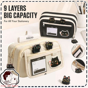 Cartoon Cat Pencil Case Black Cat Pencil Organizer Student Pencil Box 9-layer Storage Stationery