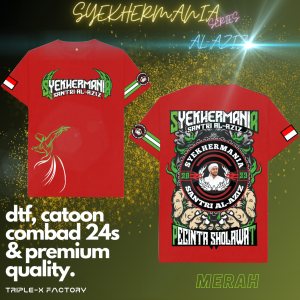 (SMA18)KAOS SYEKHERMANIA"SANTRI AL-AZIS"LENGAN PENDEK UKURAN ANAK DAN DEWASA(FREE STIKER)