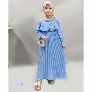 CF Kids Gamis Plisket Polos Anak Perempuan Muslimah Lengan Panjang Ruffle Dada Elegant