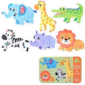 FG Puzzle Games 6 Pattern 6in1 Wooden Jigsaw Puzzle in a Tin Box Puzzel Kayu Kotak Kaleng Tinbox 6 in 1