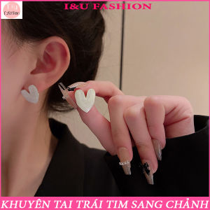 Khuyên tai Bông tai nữ đinh tán trái tim đá tráng men phong cách retro kiểu Pháp cao cấp sang trọng tinh tế màu trắng vàng nhẹ nhàng độc đáo thời trang cổ điển KT-166
