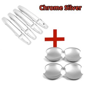 Carbon Fiber Glossy Piano Black Chrome Style ABS Material Exterior Car Door Handle Bowl Bezel Frame Panel Cover Trim Sticker Accessories For Honda Civic FD Sedan G8 2006-2011