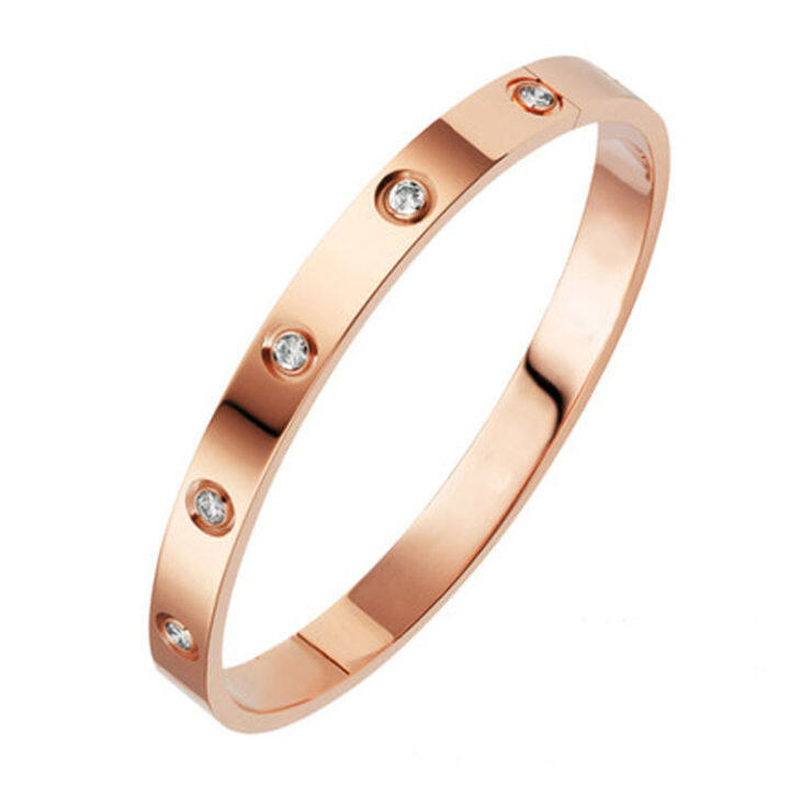 Korean Version New Couple na may Diamond Titanium Steel Rose Gold ...