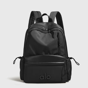 ALO Patchwork Nylon Backpack Lightweight Multi Pocket Rucksack Embossed Logo Shoulder Bag Yoga School Travel Daypack