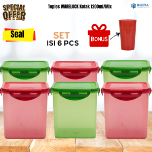 Pyramid Paket Toples Warelock Seal volume 1200ml/SET isi 6 pcs Bonus 1 pcs Gelas 400ml