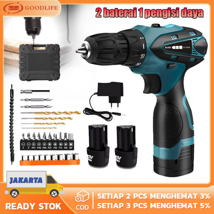 Cod Mesin Bor Baterai Mm V Mesin Bor Listrik Dual Speed Cordless Drill Set Dua Kecepatan Bor