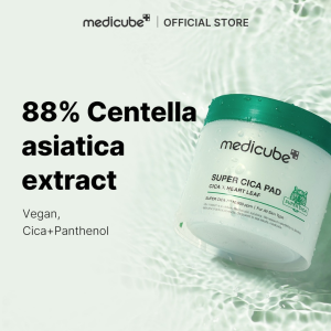 Medicube Super Cica Pad Centella Asiatica Heart Leaf Toner Pad 88% Centella Extract Panthenol Vegan Soothing Calming Cotton Pad Hydrate Irritated Sensitive Skin Double-sided Facial Care Pad