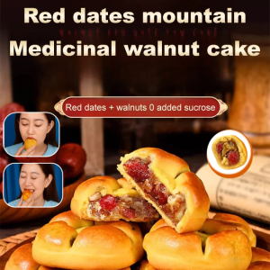 【Good Complexion】Red Date Yam Walnut Cake Red Date Yam Walnut Biscuits Sugar Free Breakfast Snack Elderly Leisure Craving Relief Pastry Traditional Chinese Snack 红枣山药核桃饼