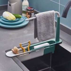 KỆ NHỰA ĐỰNG ĐỒ RỬA CHÉN CÓ MÓC TREO KHĂN CÓ THỂ CO DÃN KÍCH THƯỚT TIỆN LỢI