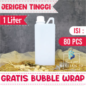 FREE BUBBLE WRAP - (Isi 40 pcs) JERIGEN Plastik 1L Tinggi Natural dengan Tutup Segel Kedap Udara – Aman untuk Cairan & Minyak
