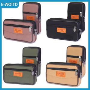 【E-WOITD】 Wallet Purse Double Layer Men Phone Bag Belt Pouch Horizontal Mobile Phone Pouch Canvas Casual Men Waist Pack Outdoor Sports