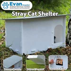 All-Season Elevated Outdoor Cat House High-Rise Pet Shelter with Rainproof Plastic RoofSpacious Interior for Small/Medium Cats