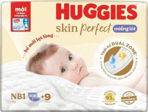 Miếng lót sơ sinh Huggies Skin Perfect NB1 108/64 miếng (trẻ nhỏ hơn 5 kg) NB2 60 miếng (4-7kg)