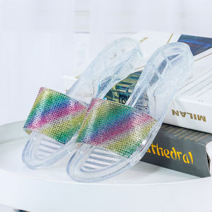 [Free Shipping] Womens Flip-Flops Fashionable Korean Style for All Seasons Versatile for Students and Ladies Crystal Transparent Non-Slip Suitable for Outdoor Beach Wear
