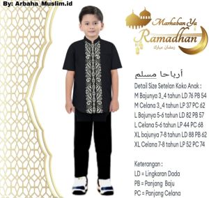 Baju Koko Anak Laki-Laki Terbaru Setelan Koko Anak Kombinasi Bordir Baju Muslim Kemeja Koko Anak