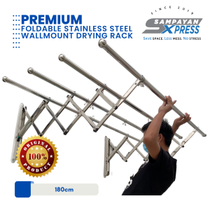 Sampayan Premium 4-Pole Foldable 180cm Stainless Steel Wall-Mount Laundry Drying Rack with Complete Accessories