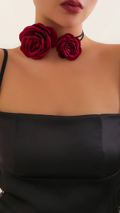 Exaggerated Rose Flower Pendant Short Choker for Women Black/White/Red Adjustable Chain Valentines Day Wed