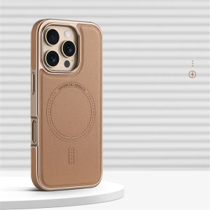 Luxury Business Plating Frame Leather Magnetic Case For iPhone 17 16 15 14 13 Pro Max Magsafe Wireless Charge Shockproof Cover