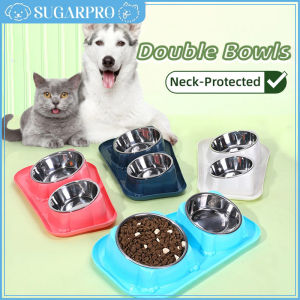 Stainless Steel Pet Bowl Set Double Feeder Ant Proof Anti Spill Raised Stand Easy Clean For Cats Dogs