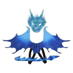 เครื่องแต่งกายมังกรสำหรับชุดหน้ากากปีกหางมังกรเด็กเด็กผู้ชายเด็กผู้หญิงชุดคอสเพลย์ฮาโลวีนเครื่องประดับชุดเครื่องแต่งกายมังกร