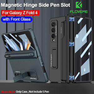 FLOVEME With Hinge Phone Case For Samsung Galaxy Z Fold 4 5G With Pen Slot Front Glass Screen Film Kickstand Full Protection Hard PC Back Cover For Galaxy Z Fold 4