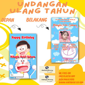 Undangan Ulang Tahun Anak DORAEMON Custom Karakter Free Foto Design dan Plastik