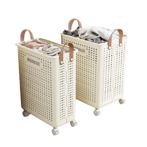 Foldable Laundry Basket With Leather Handles and Wheels Clothes Storage Bag Toys Books Home Storage Box Local Stock