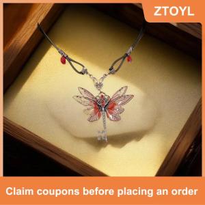 【ZTOYL】 Y2K Chuồn Chuồn Key Red Zircon Vòng Cổ Mặt Dây Chuyền Cánh Retro Punk Da Hip Hop Choker Phụ Nữ Hợp Thời Trang Quà Tặng Trang Sức