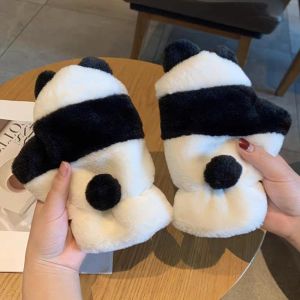 HULEQQI Lót Lông Cừu Găng tay gấu trúc vải lông Phong cách Hàn Quốc Màn hình cảm ứng Găng tay nhung mùa đông Mềm Chống gió Găng Tay Nửa Ngón Nữ