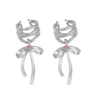 【♡Lovely girls house♡】Korean Bow Ribbon Clip Earrings Influencer All-Match Earrings for Women