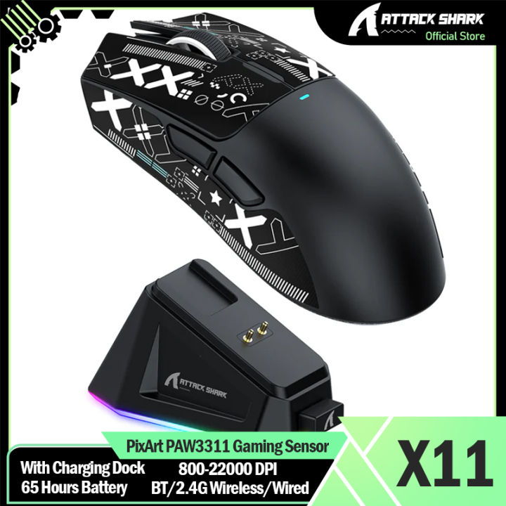 ATTACK SHARK X11 Wireless Mouse with Charging Dock PixArt PAW3311 ...