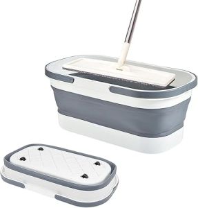 Collapsible Bucket Collapsible Mop Bucket Bucket for Cleaning with Handle Collapsible Plastic Bucket with Wheels Multiuse Portable Water Pail for House Cleaning/Car Washing/Camping(Grey)