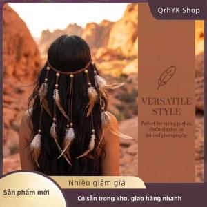 Hàng có sẵn✨ Đính cườm đầy màu sắc tua lông Headband Boho có thể điều chỉnh cho Đảng prom và các hoạt động ngoài trời