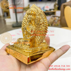 Tượng phật thiên thủ thiên nhãn cao 10cm 2 mặt mạ vàng 24K để xe ôtô cực sang trọng