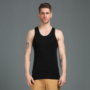 ผู้ชายโพลีเอสเตอร์ธรรมดา Sando Slim Fit เสื้อกั๊กด้านบนมัสลินกล้ามเนื้อพื้นฐาน