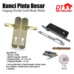 Kunci Pintu  BESAR Gagang Kotak Lengkung GOLD Silinder Kumplit Set 25 cm