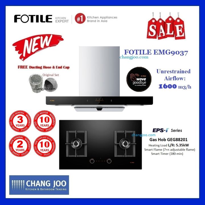 Fotile EMG9037 Chimney Hood + GEG88201 Smart Timer Gas Hob | Lazada