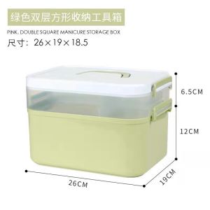 💖Ready Stock💖 Portable Manicure Toolbox Double-layer Multi-functional Nail Art Storage Box美甲工具收纳盒大容量工具箱
