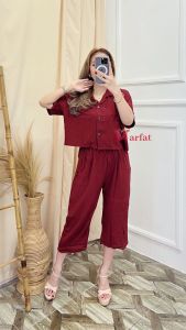 New Setelan Sinta / Setelan Crop Wanita / Setelan Kulot Jumbo / Baju Jumpsuit Wanita Lengan Pendek / Setelan Crop Sinta / Setelan Kemeja Crop / Set Rayon Crop / New One Set /