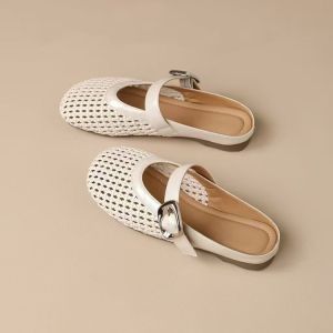 [Free Shipping] Hollowed-Out Woven Closed-Toe Slippers For Women Summer 2026 Breathable New Style Flat Soft-Soled WomenS Slip-On Sandals