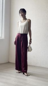 Alisa.Sonya High Waist Suit Pants Elegant Formal Trousers Straight Luxuary Silky Soft Fabric Women Wide Leg Palazzo Pants