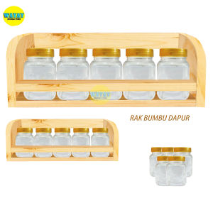 Tempat Bumbu Dapur Kayu 1 Set 5 Pcs Botol 200ML - Rak Dapur Serbaguna Tempat Bumbu DAPUR PERABOT
