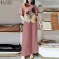 ZANZEA Womens Lady Elegant Sets Crew Neck Lantern Sleeve Graphic Print Tops Wide Leg Trousers Suits #0909. 