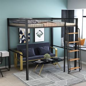 Nordic wrought iron bed bunk bed elevated bed small-sized apartment space saving tower bed simple modern iron frame bed high-low bed